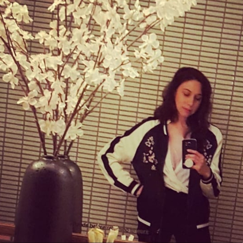 reversible track jacket. Embroidered flowers - Picture 3 of 8